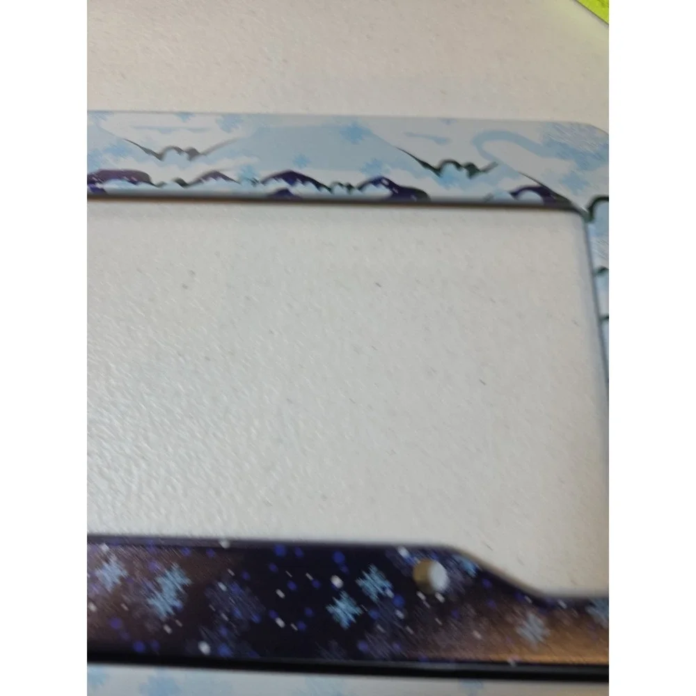 2 Decorative License Plate Frames Winter Snowflake Mountains + Hardware Set‎
